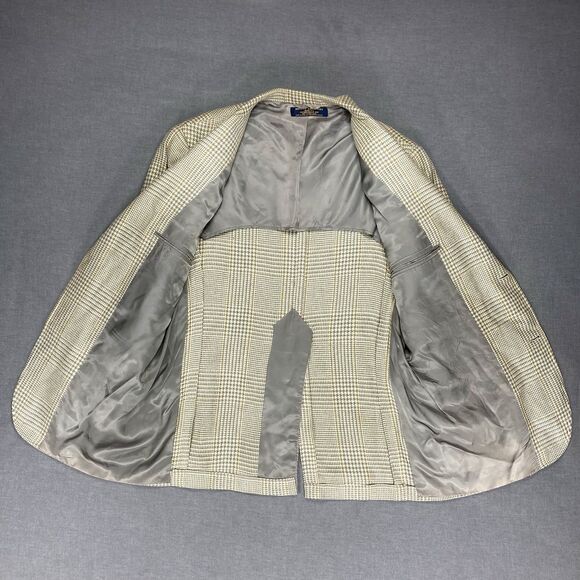 Brooks Brothers Blazer Mens 39R Tan Silk Wool Houndstooth Plaid Preppy Chic Coat - Picture 8 of 16